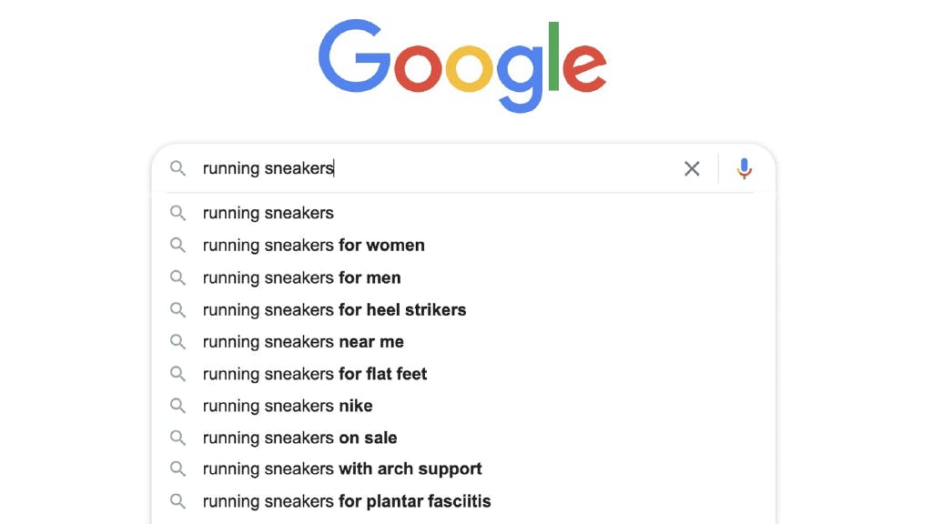 Google Suggest for running sneakers