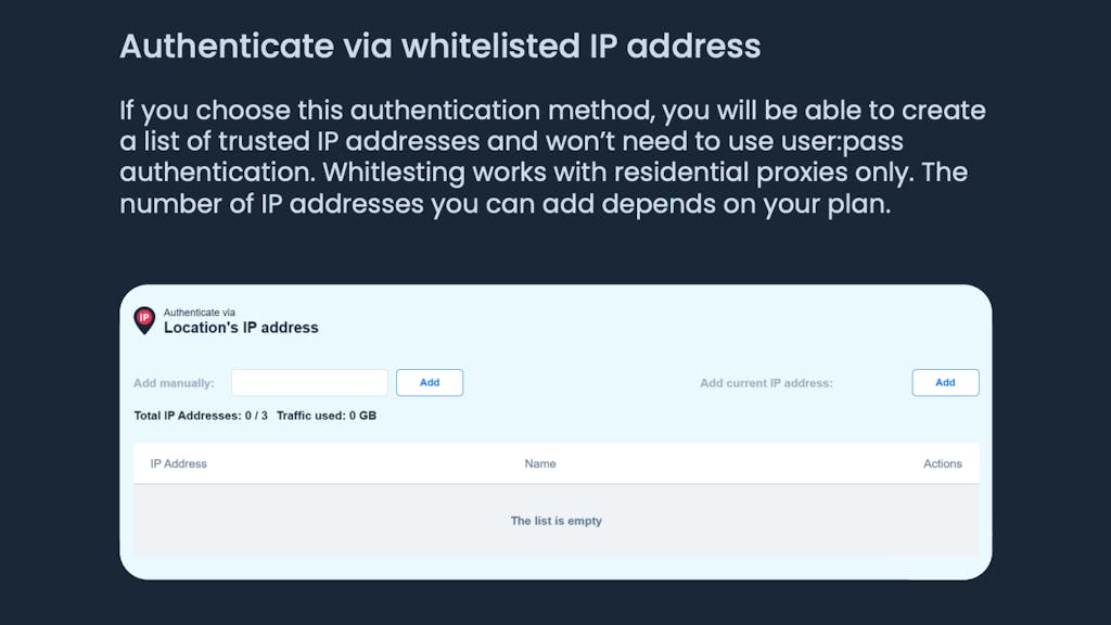IP whitelisting authentication method.