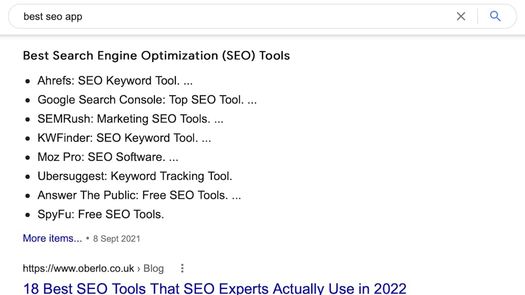 Unordered list featured snippet
