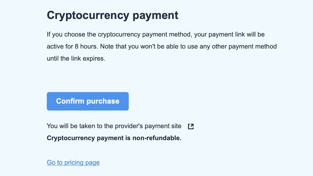 cryptocurrency payment