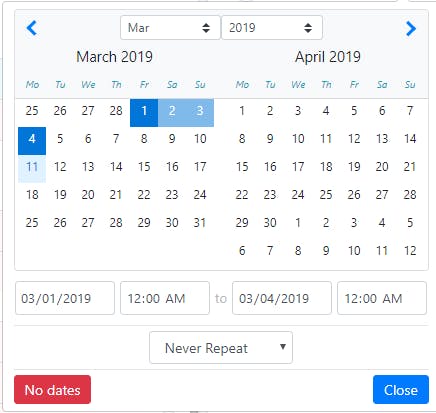 Assigning start and end dates 
