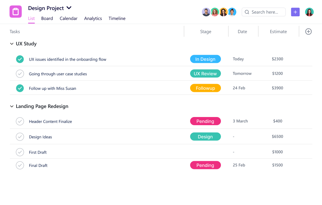 Design Project - Breakdown in tasks