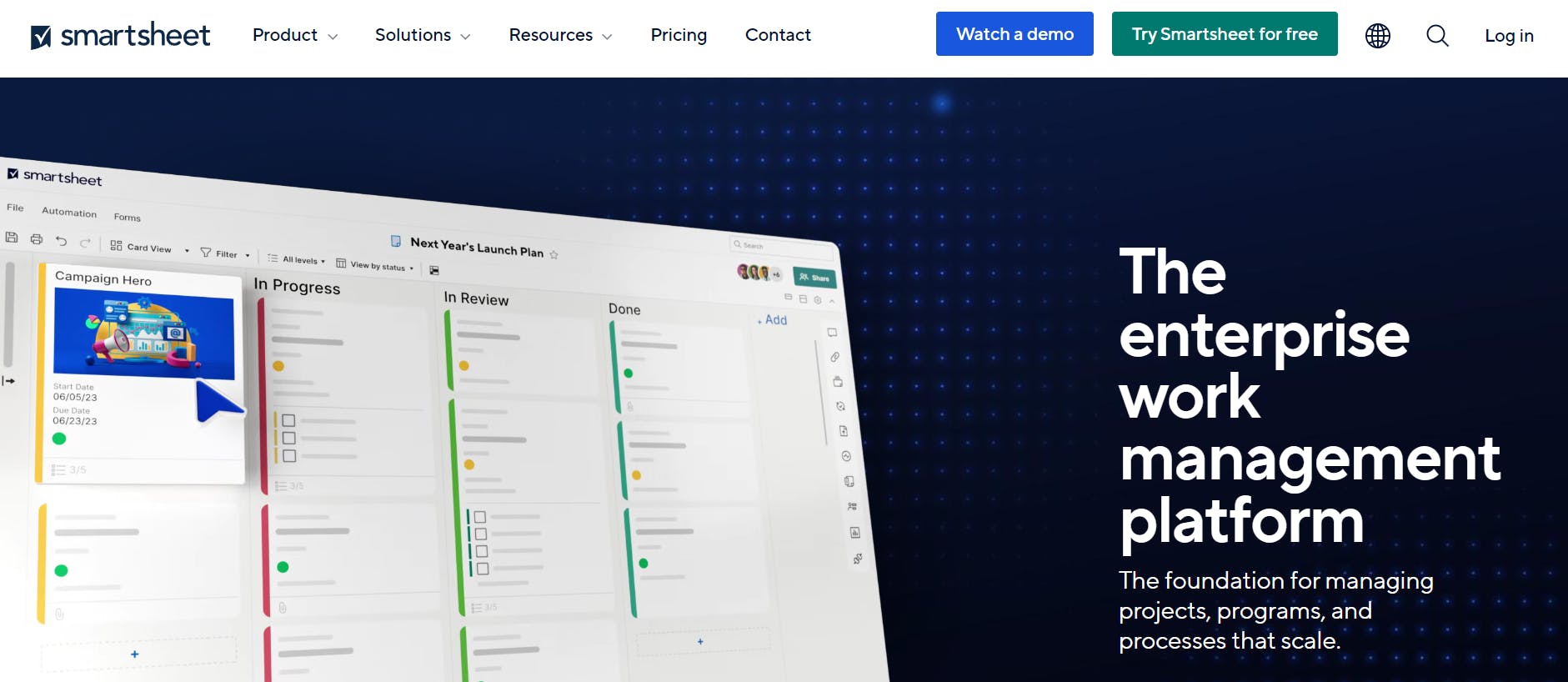 Smartsheet's home page