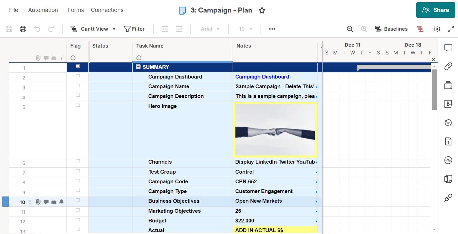 Smartsheet's grid view