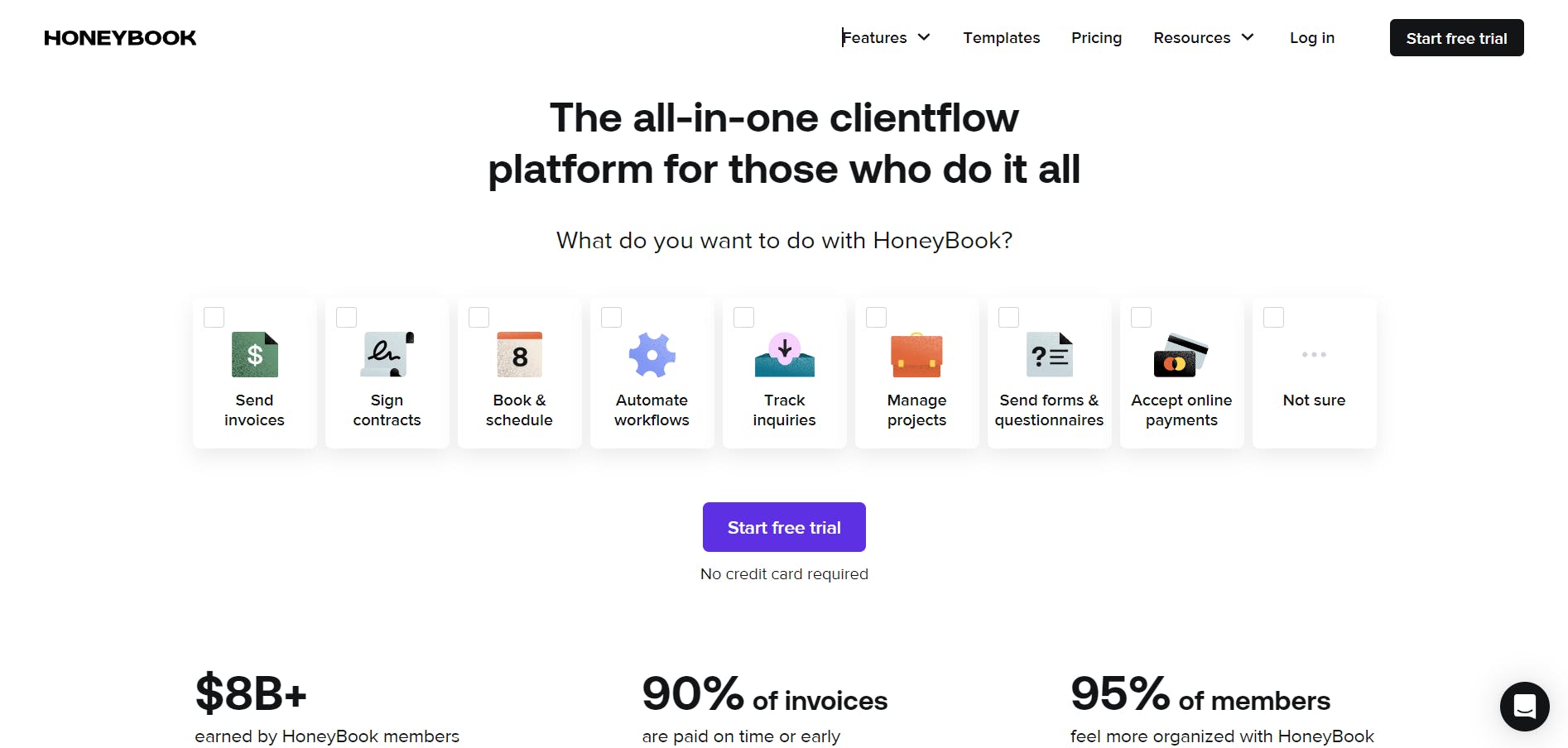 HoneyBook home page