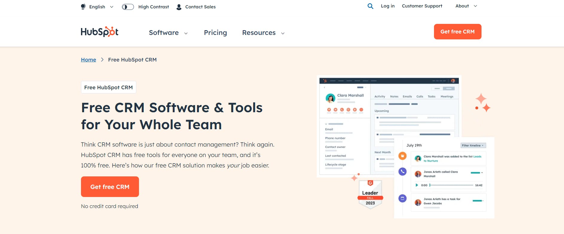 HubSpot CRM home page