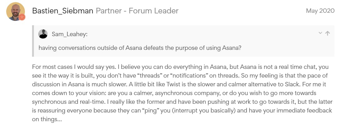 Feedback on Asana's communication features on its forum 