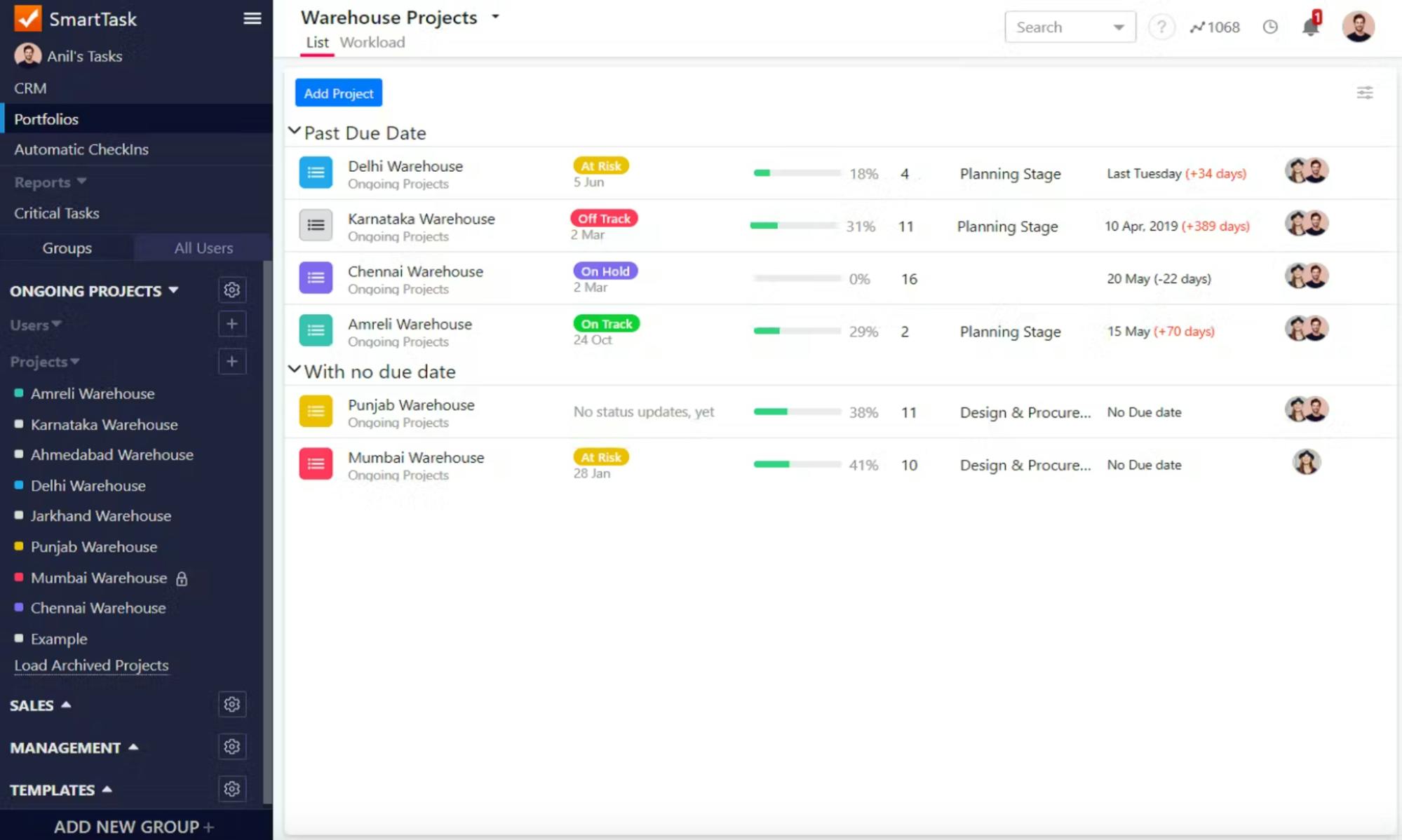 Portfolios in SmartTask