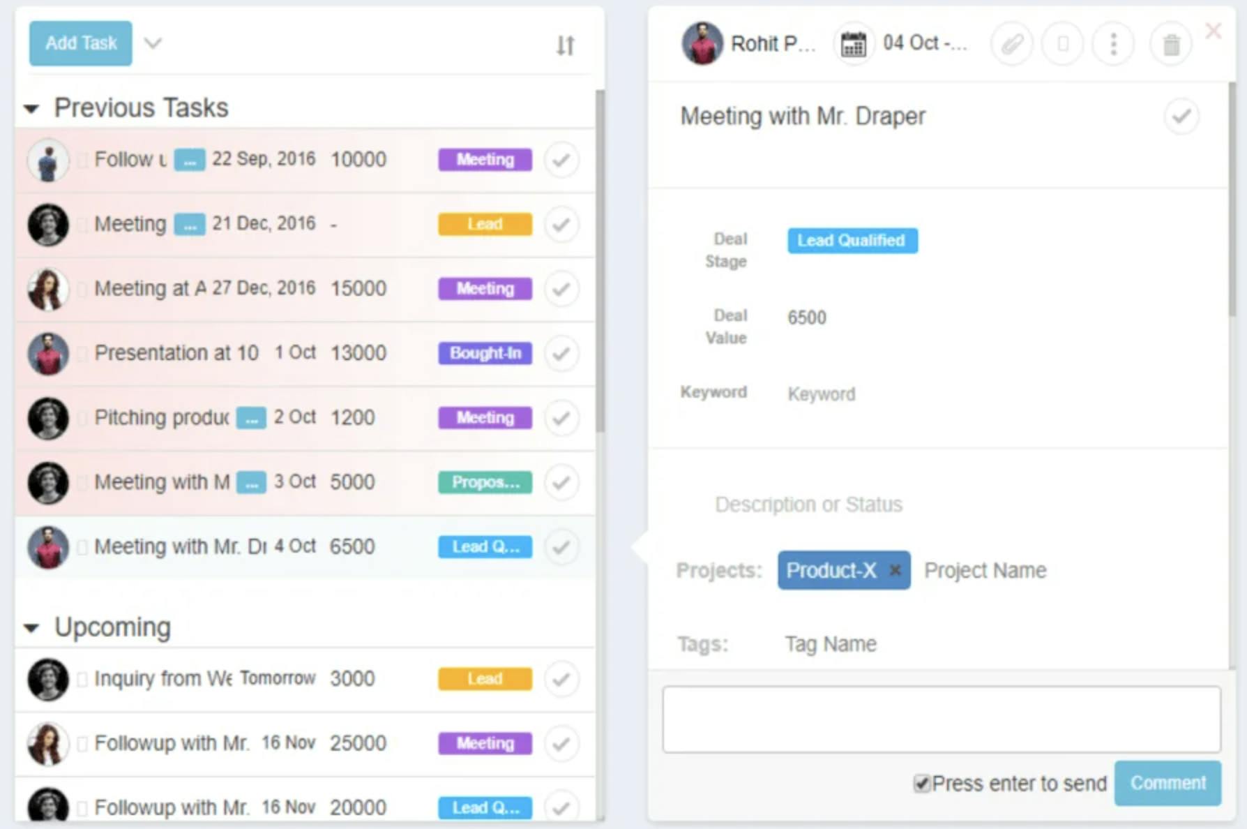 SmartTask's built-in CRM