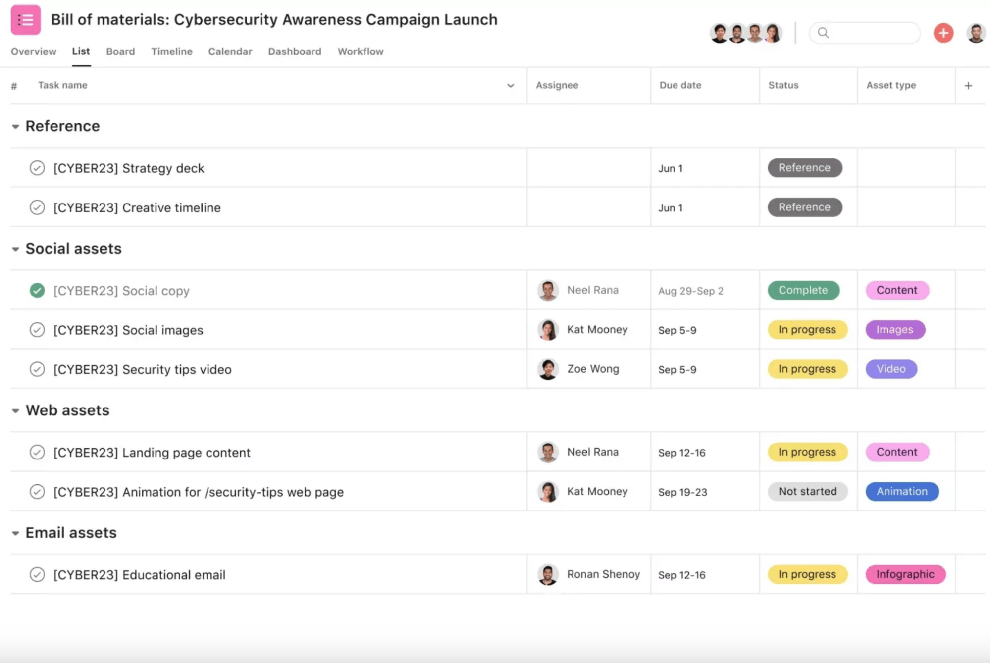 Asana's project setup