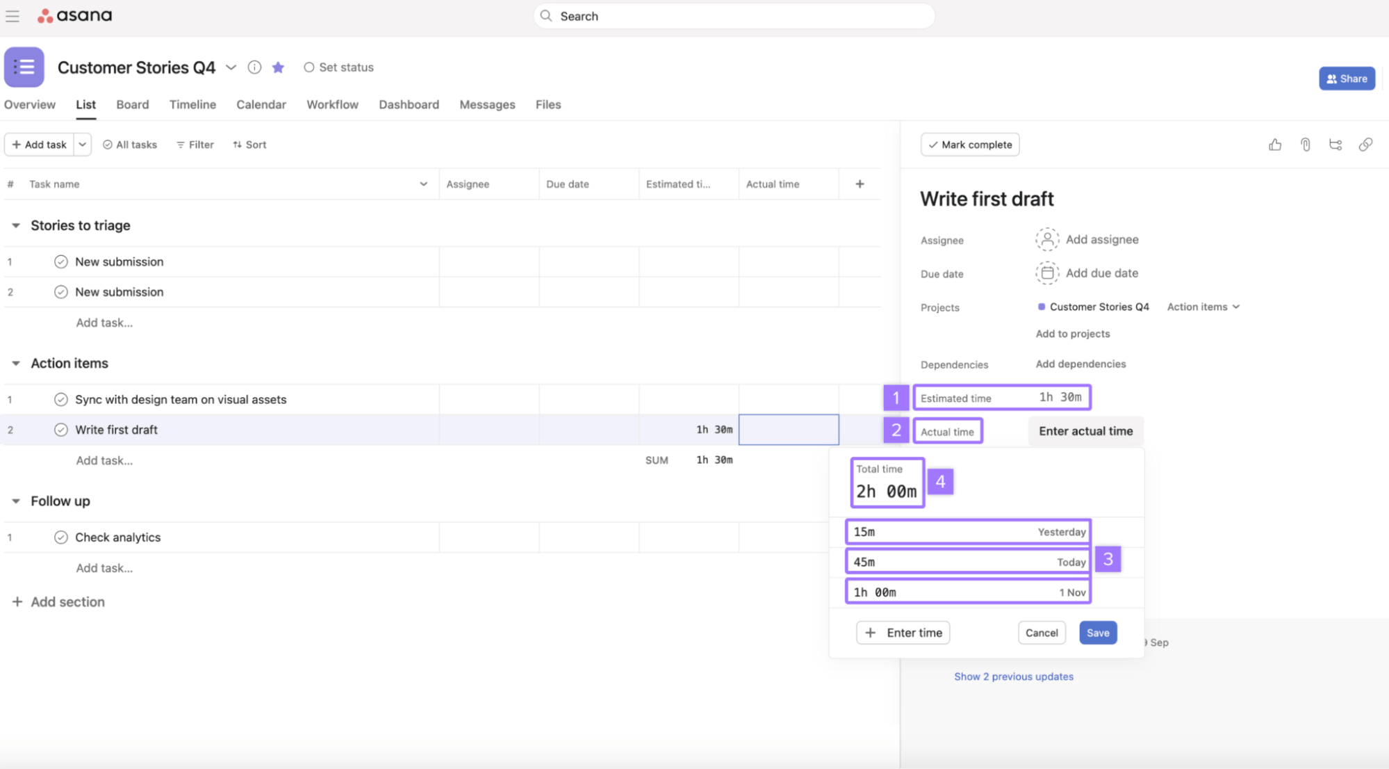 Time Tracking in Asana