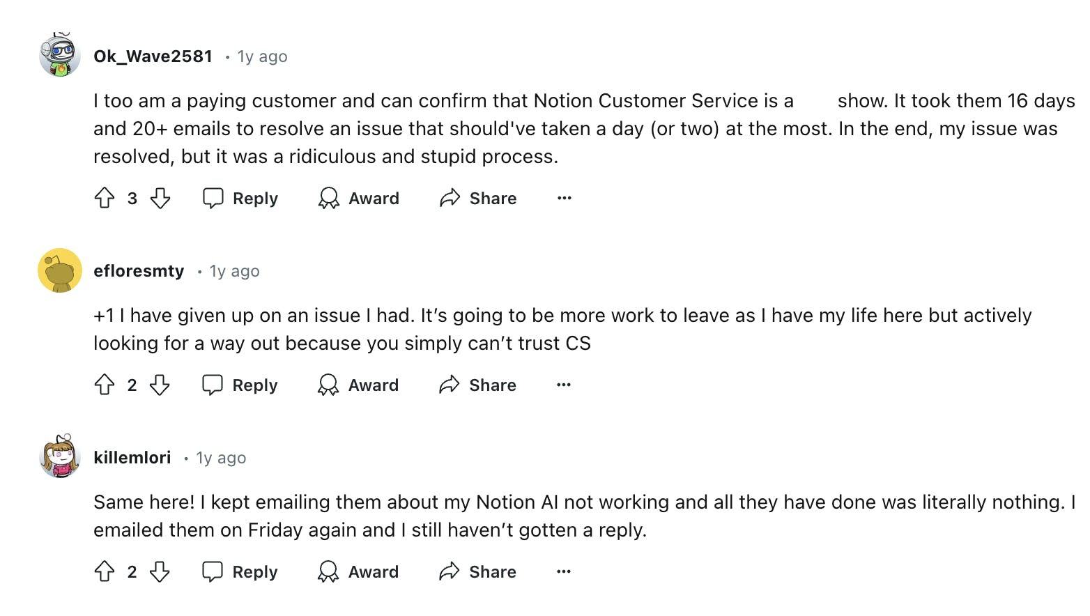 Notion customer support review