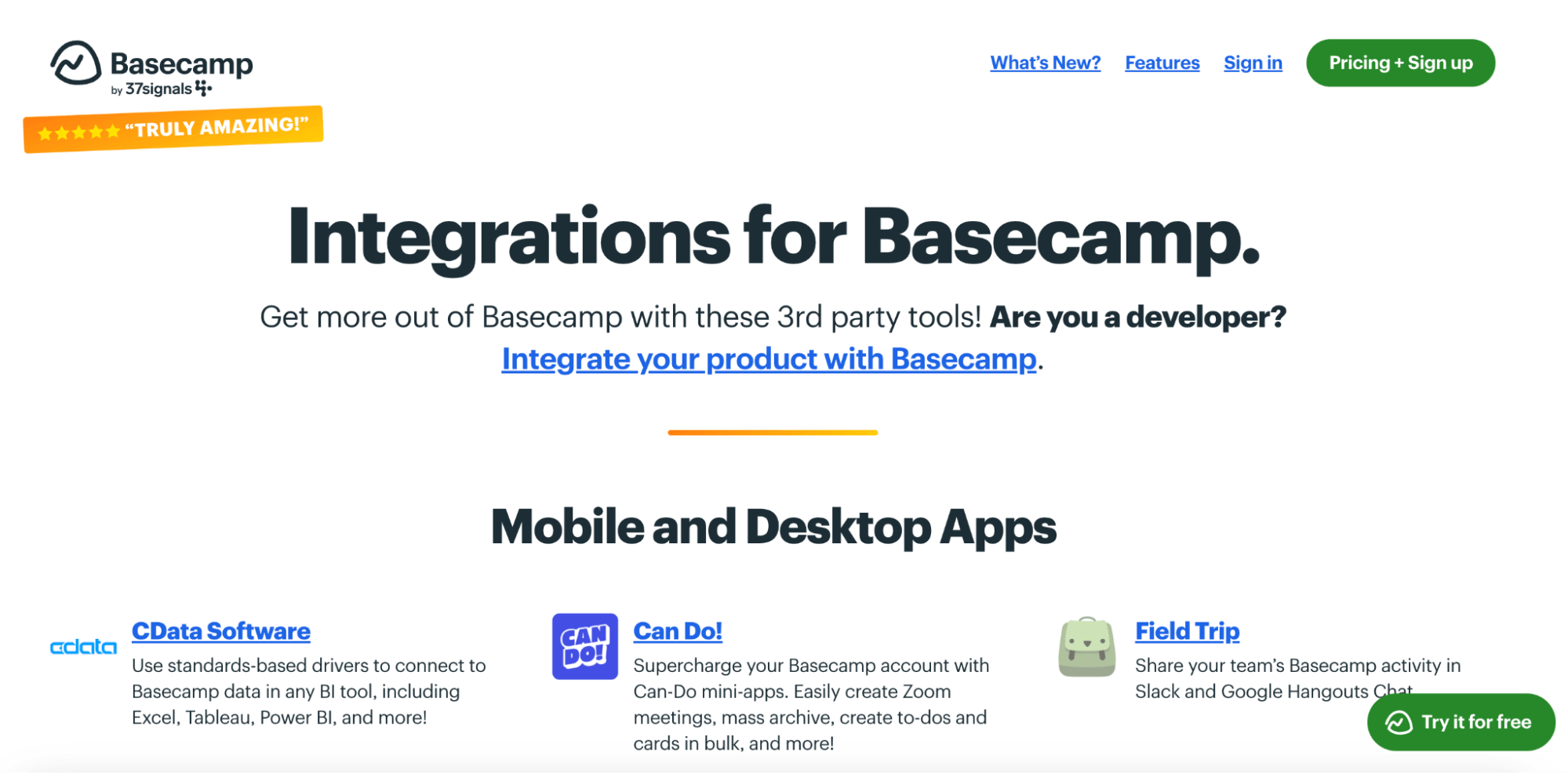 Basecamp's landing page