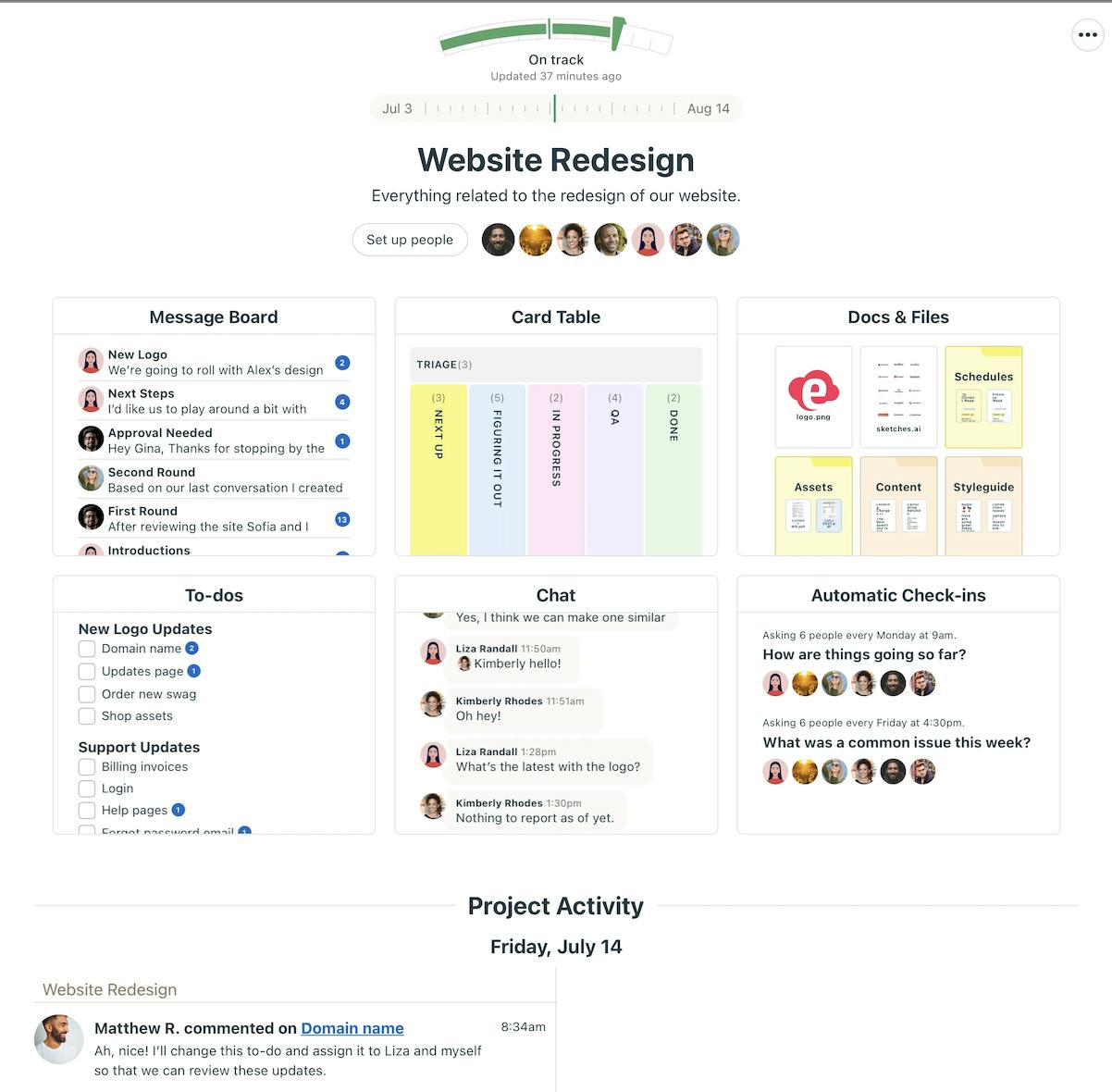 A project page in Basecamp