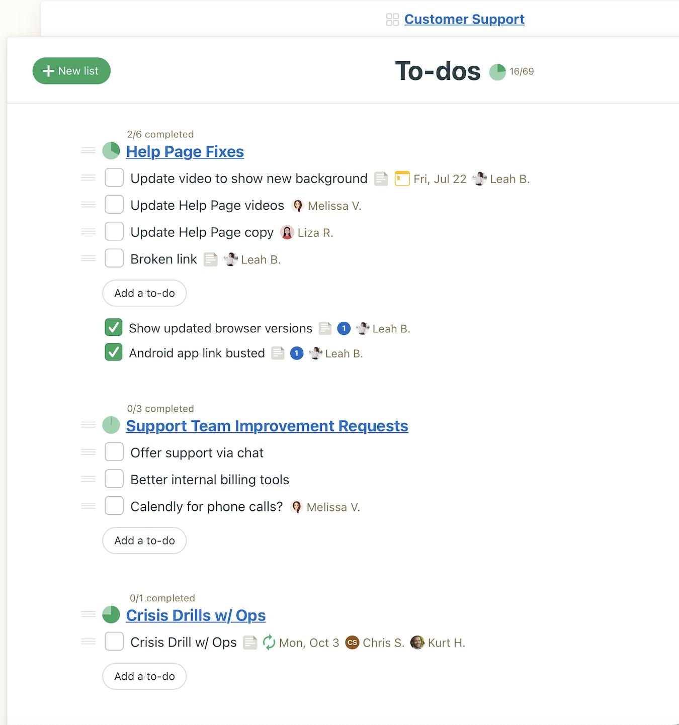 A to-do list in Basecamp