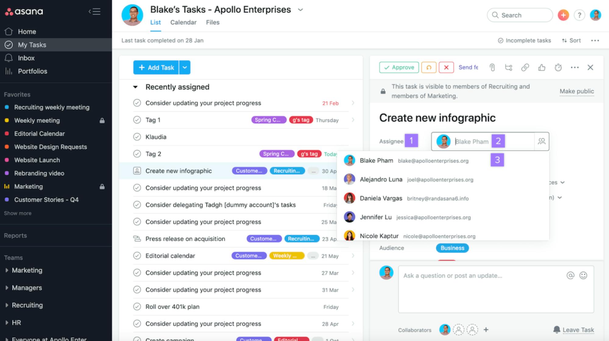 Task management in Asana