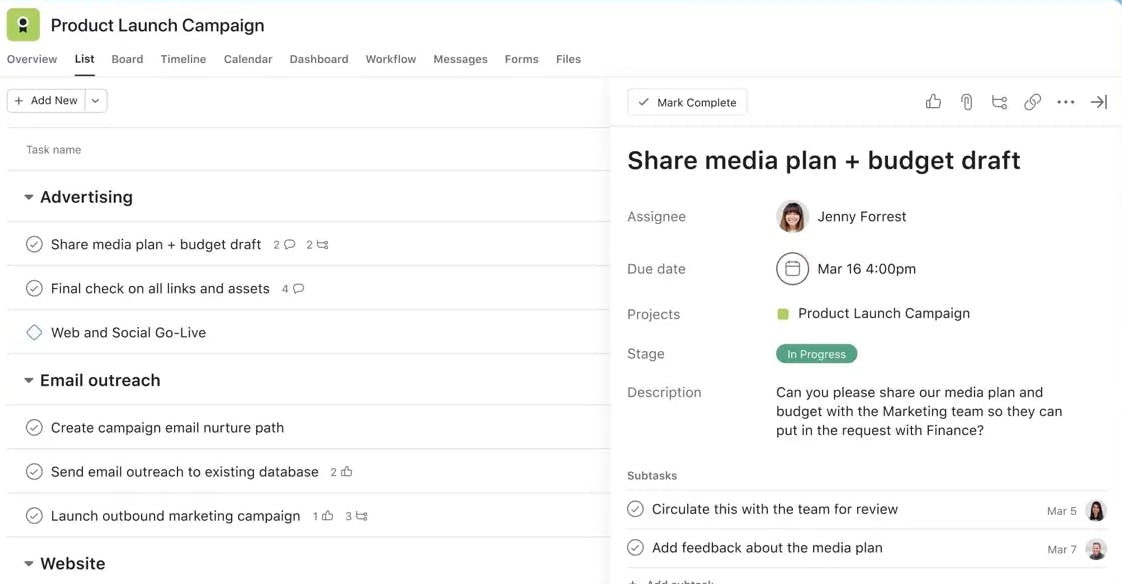 Task management in Asana