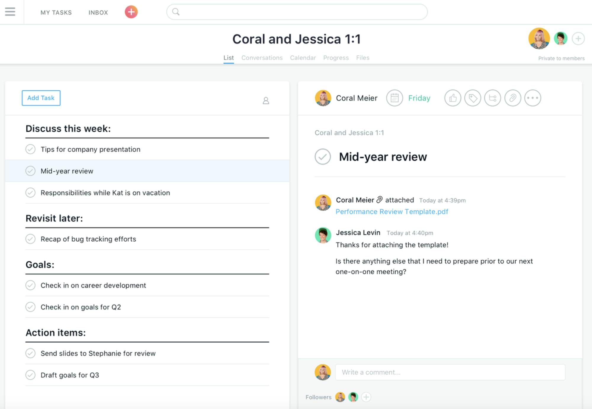 Collaboration in Asana