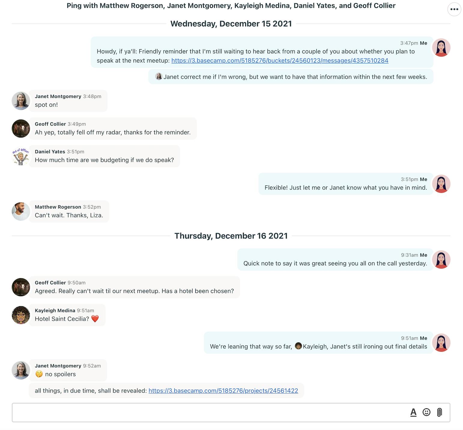 Basecamp's built-in chat