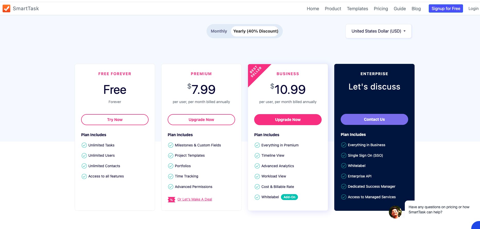 SmartTask's pricing