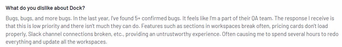 A negative review for Dock