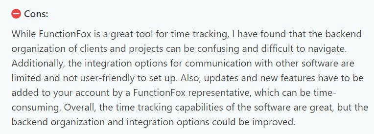A negative review for FunctionFox's backend