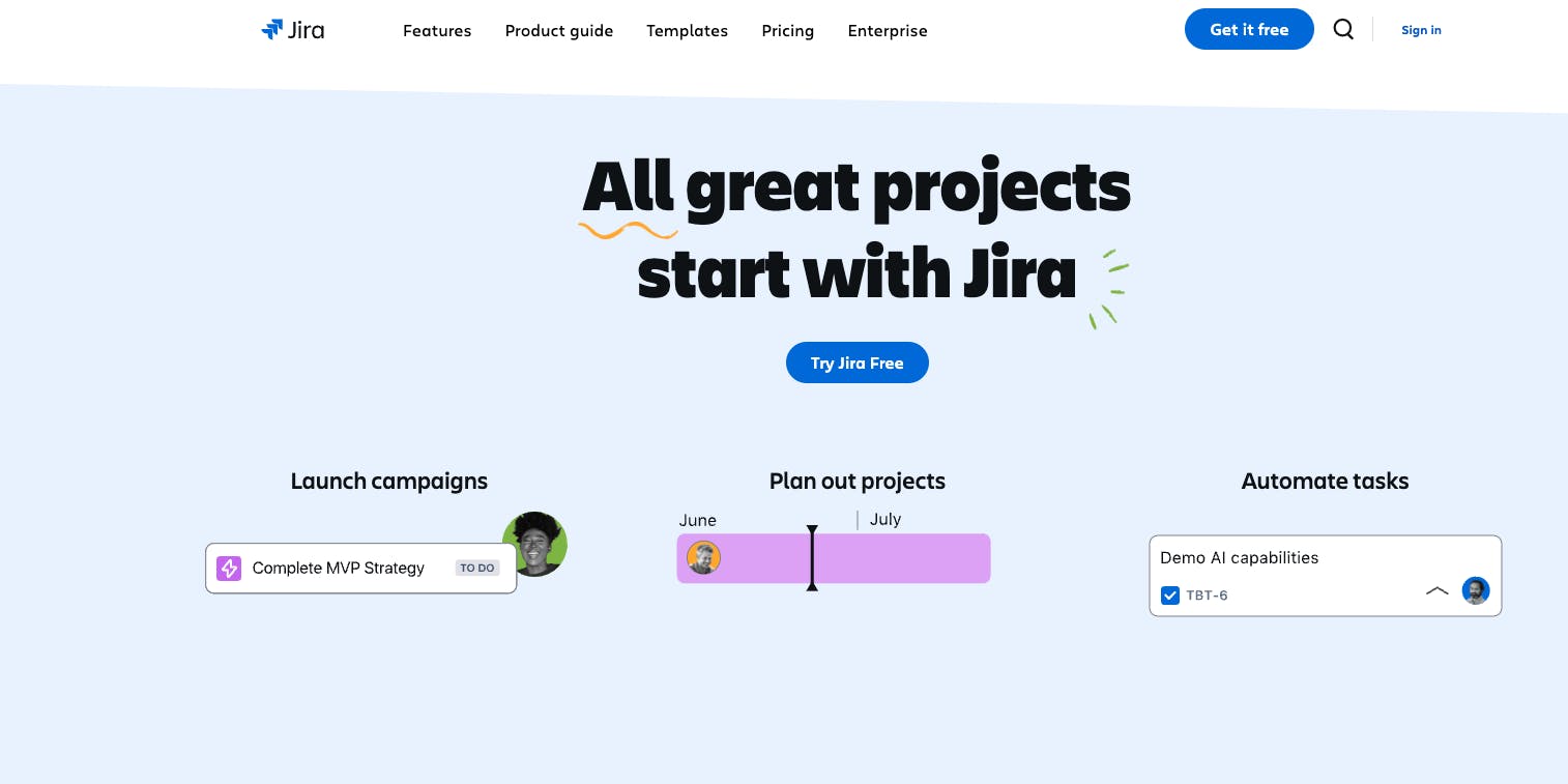 Jira's home page