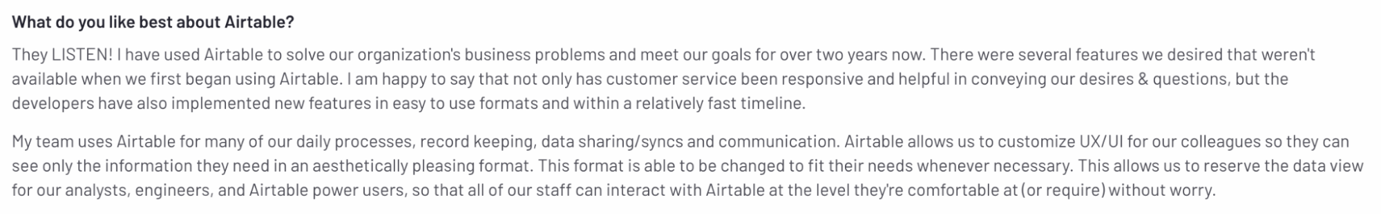 A positive review for Airtable