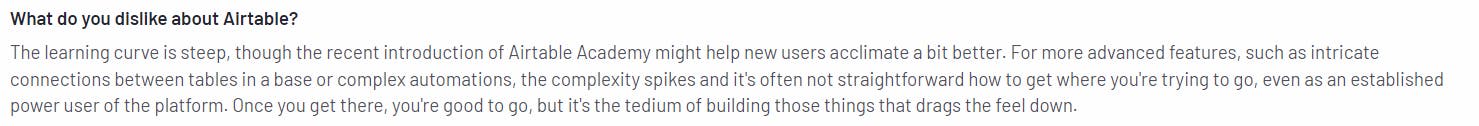 A negative review for Airtable's UI