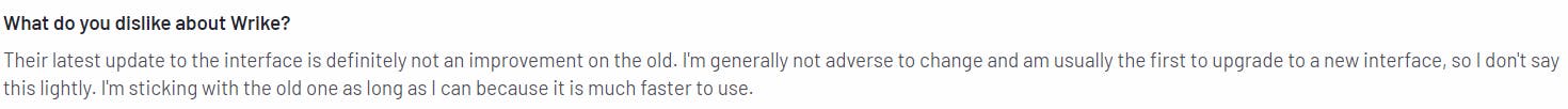 A negative review for Wrike's recent update