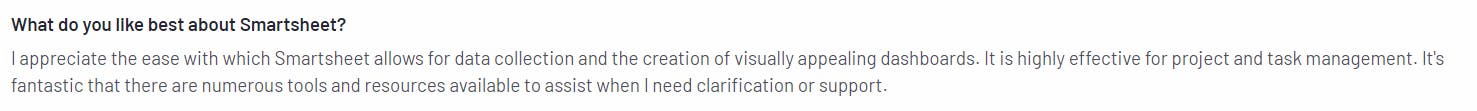 A positive review for Smartsheet