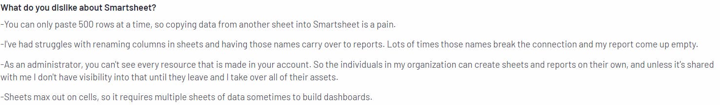 A negative review for Smartsheet