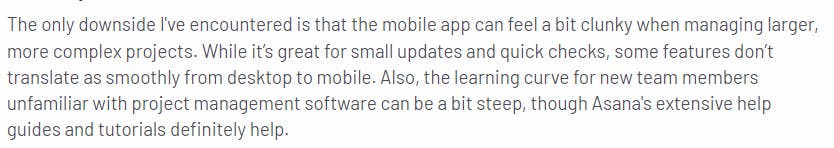 Negative review of Asana's mobile app