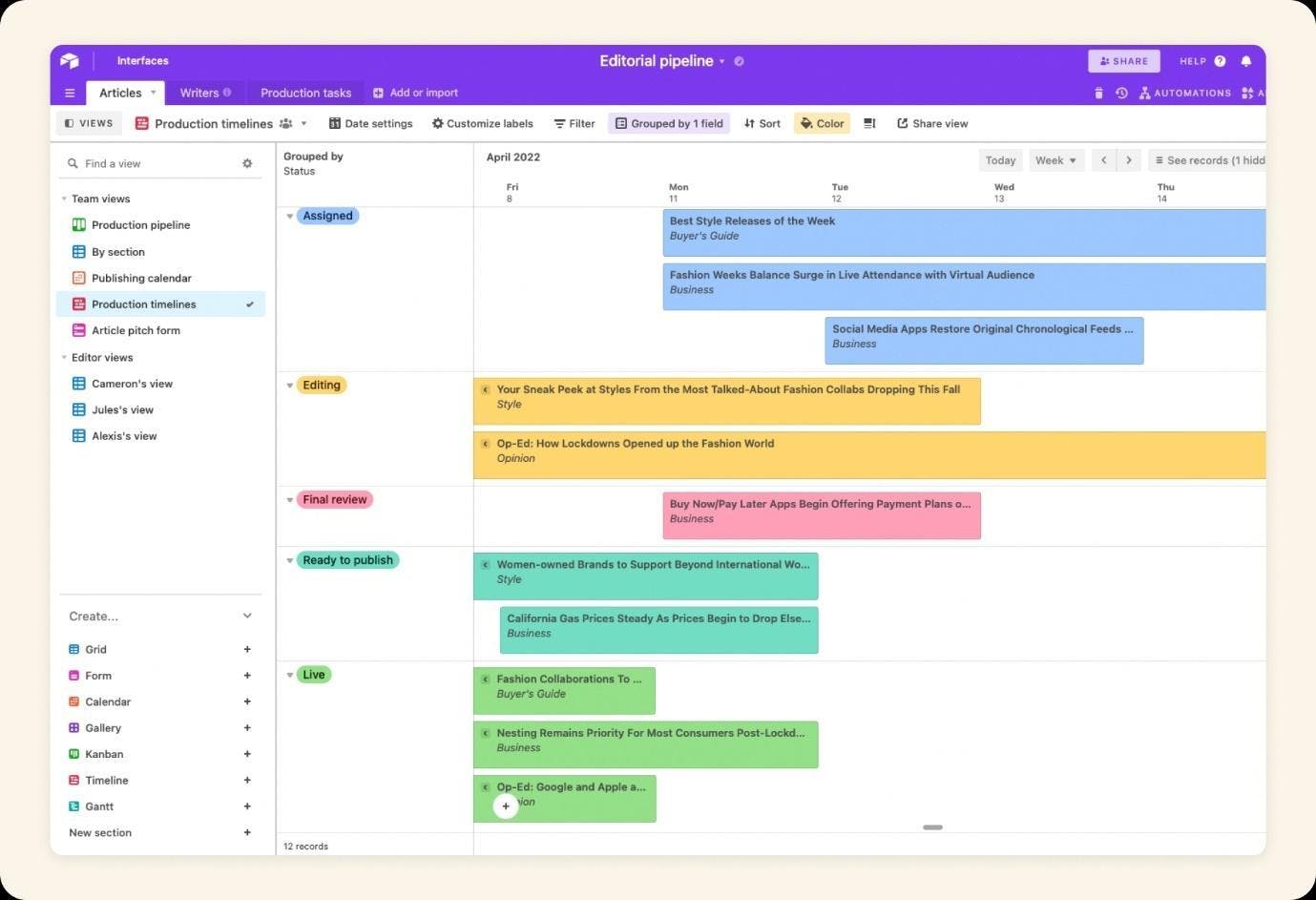 Airtable's Timeline view being for used for resource management