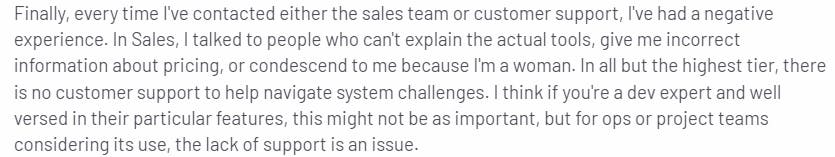 A negative review for Airtable's customer support