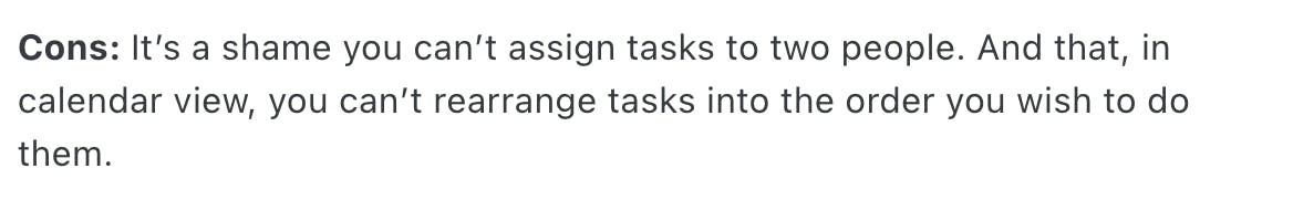 A review highlighting limitations of Asana's task management features