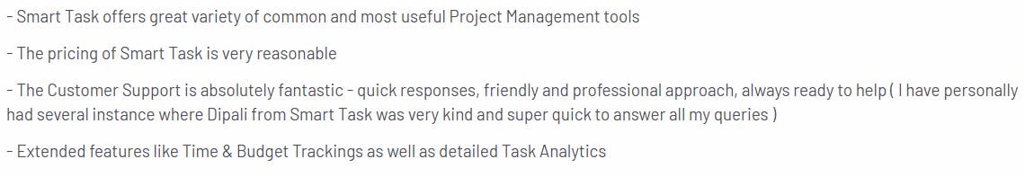 Positive review for SmartTask