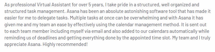 Positive review for Asana's task management features