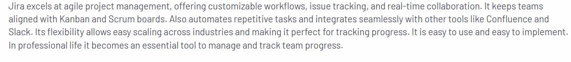 Positive review of Jira's features