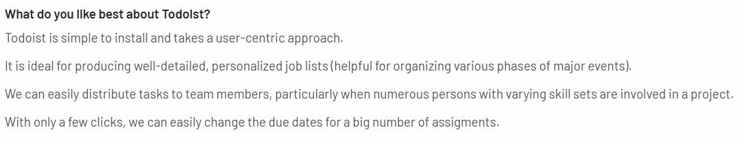 Positive review for Todoist