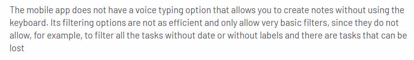 Negative review for Todoist's mobile app
