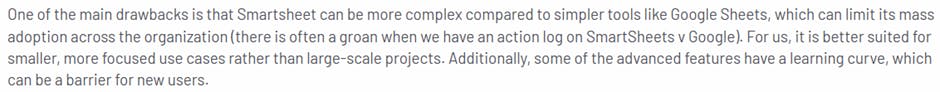 Negative review for Smartsheet