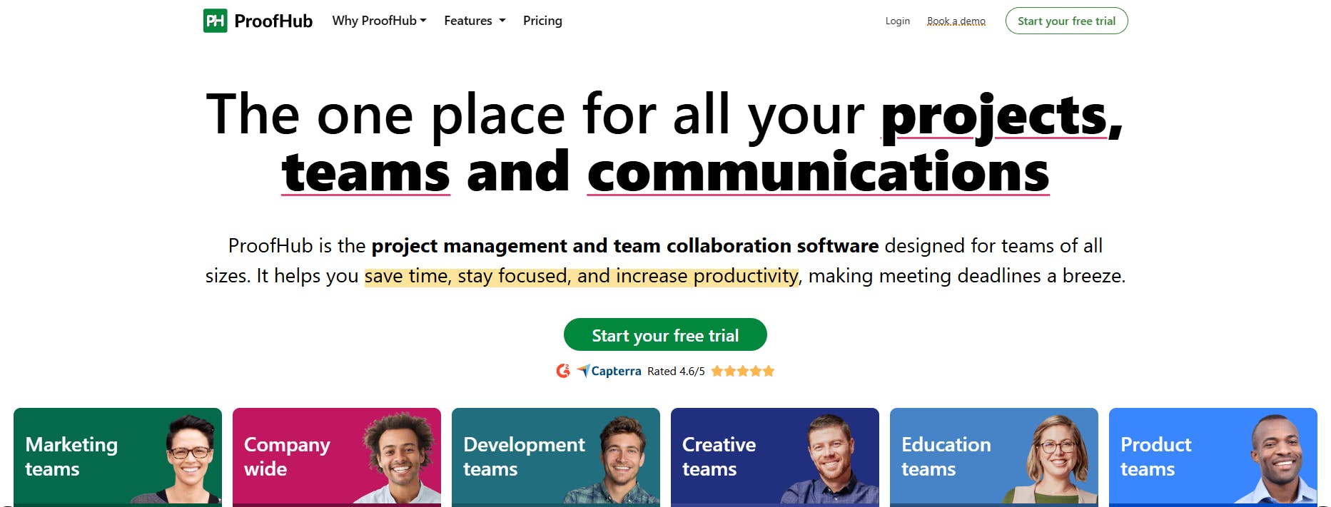 ProofHub's home page