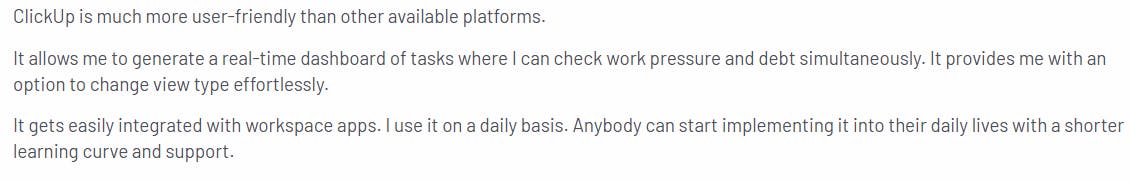 Positive review for ClickUp