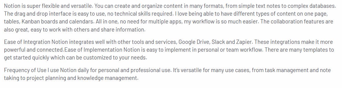 Positive review for Notion