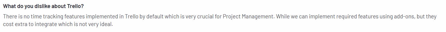 Trello review highlighting missing time tracking features