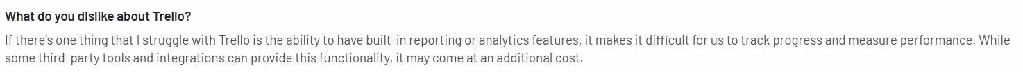 Trello review highlighting lack of reporting features