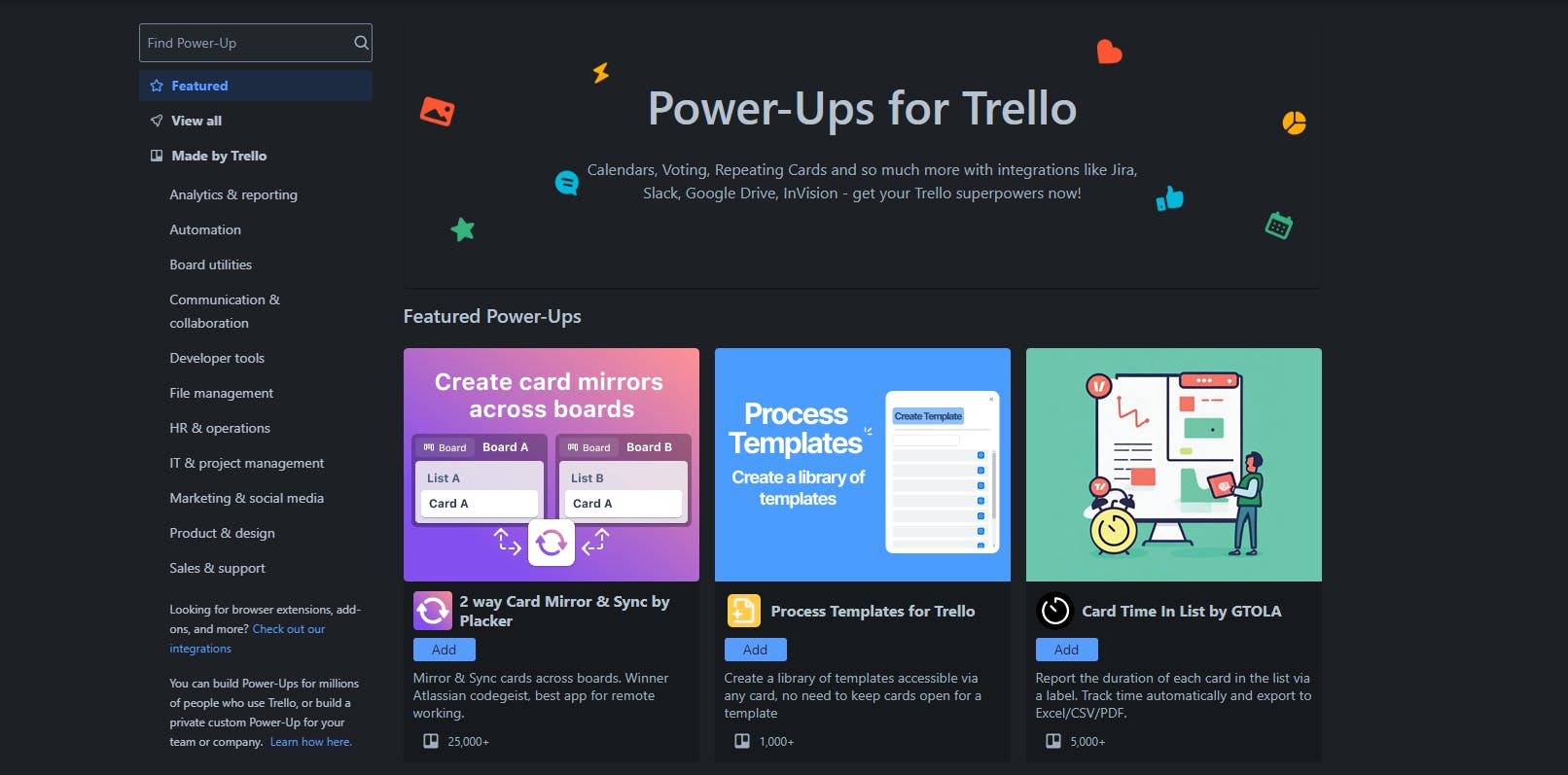 Power-ups in Trello