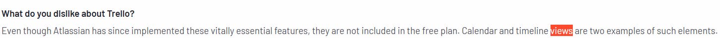 A negative review of Trello's limited project views