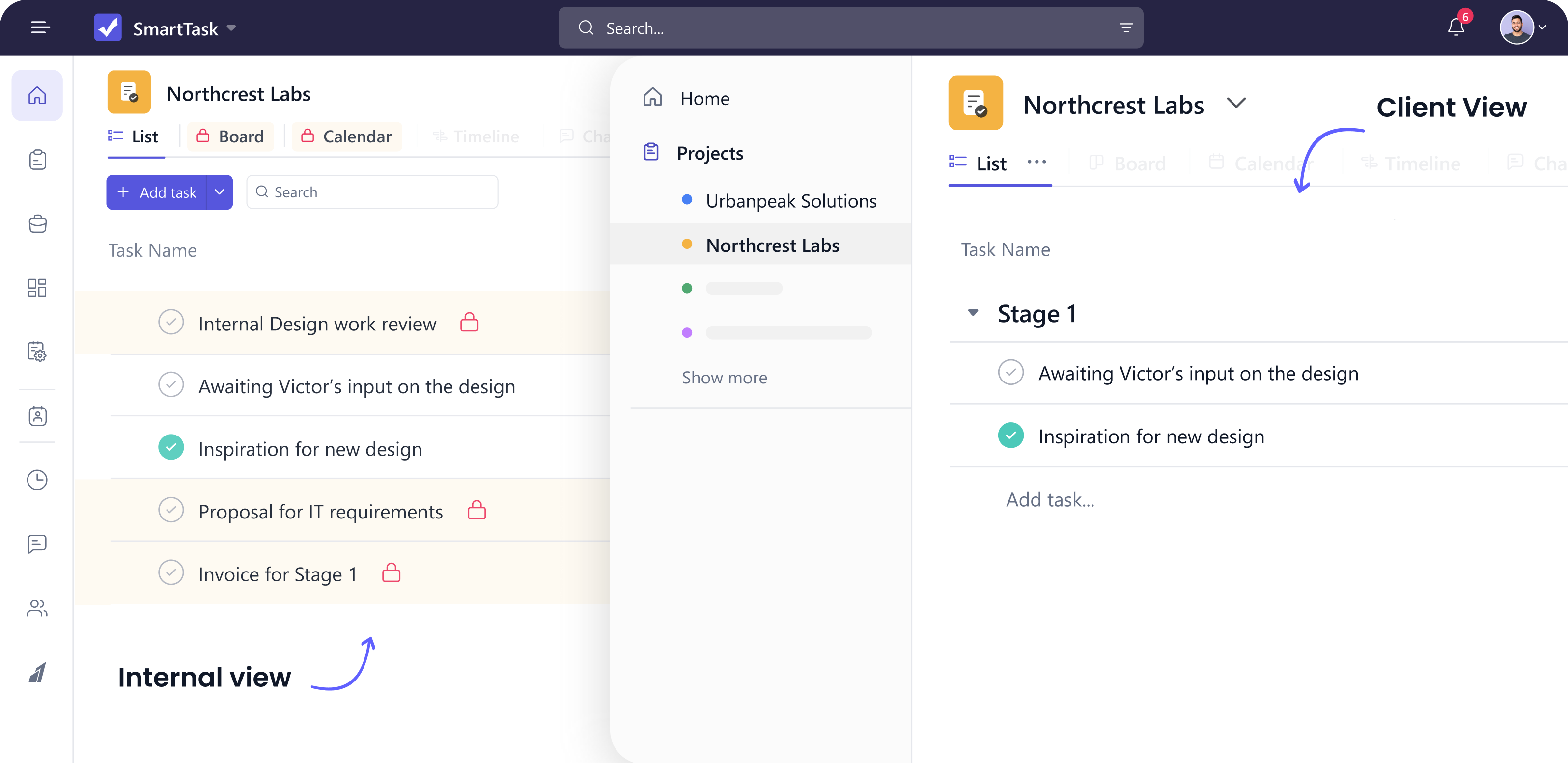 Client portal screen